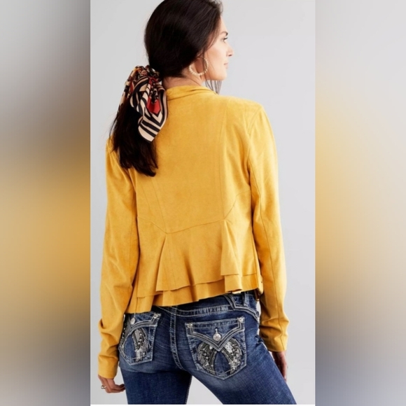 WILLOW & ROOT Western Chic Butterly Yellow Faux Suede Moto Jacket  (#1,530)(C) - Picture 11 of 11